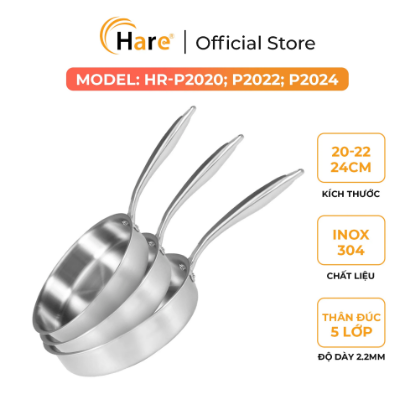 Ảnh của CHẢO INOX 5 LỚP LIỀN KHỐI CHỐNG DÍNH TỰ THÂN HARE HR-P2020; HR-P2022; HR-P2024