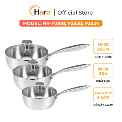 Ảnh của CHẢO INOX 5 LỚP LIỀN KHỐI CHỐNG DÍNH TỰ THÂN HARE HR-P2818; HR-P2820; HR-P2824