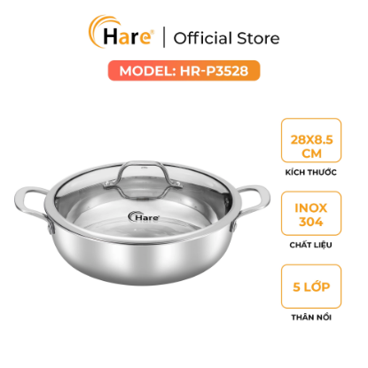 Ảnh của CHẢO, NỒI LẨU INOX ĐÚC 5 LỚP ĐÁY TỪ  HARE  HR-P3528