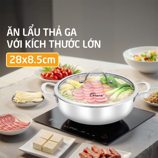 Ảnh của CHẢO, NỒI LẨU INOX ĐÚC 5 LỚP ĐÁY TỪ  HARE  HR-P3528