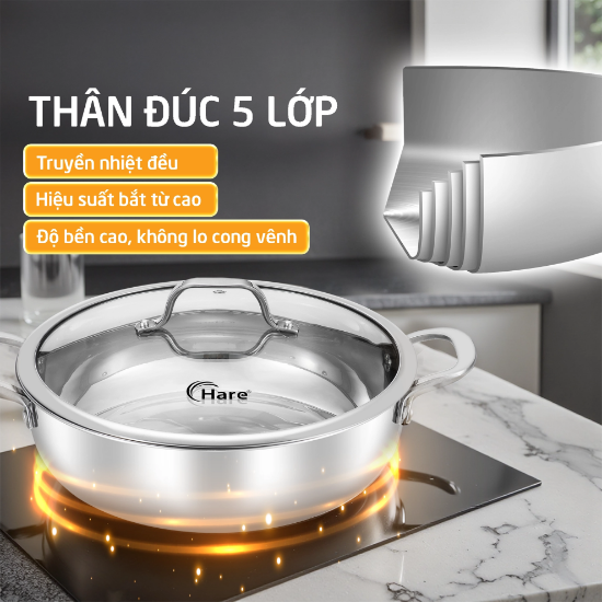 Ảnh của CHẢO, NỒI LẨU INOX ĐÚC 5 LỚP ĐÁY TỪ  HARE  HR-P3528