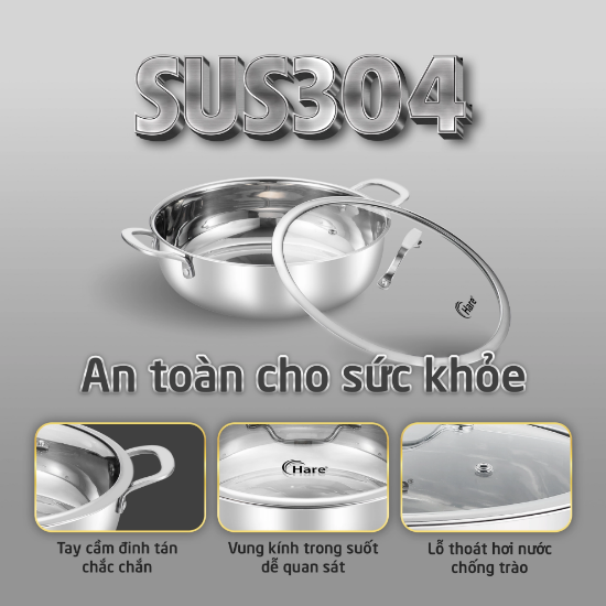 Ảnh của CHẢO, NỒI LẨU INOX ĐÚC 5 LỚP ĐÁY TỪ  HARE  HR-P3528